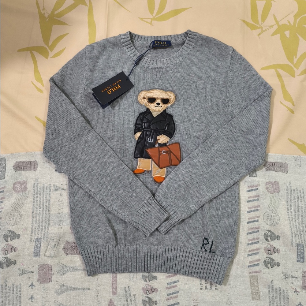 Polo by Ralph Lauren Light Grey Bear Patch Crewneck Sweater